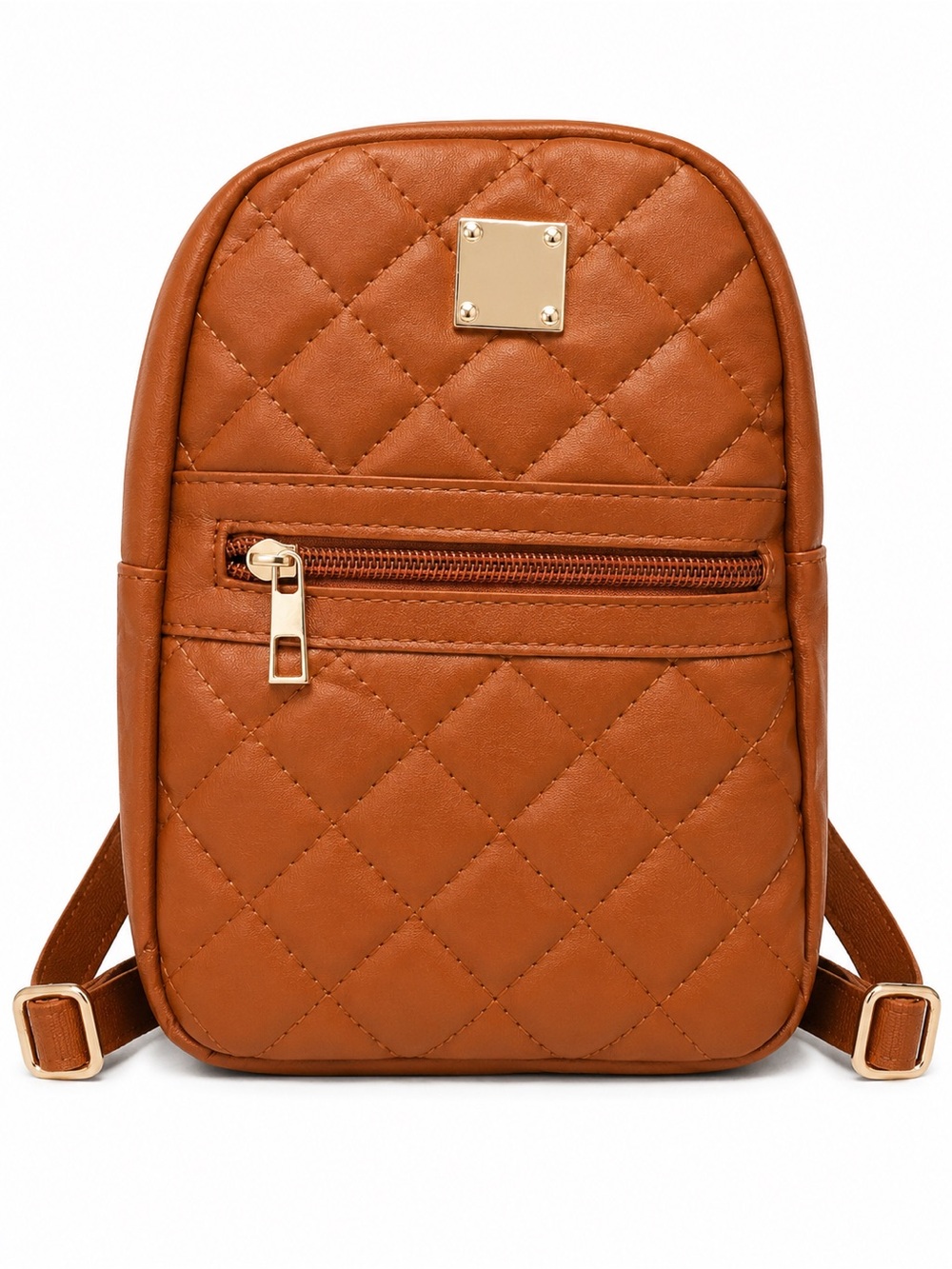 Quilted Mini Backpack in Tan with Gold Detail